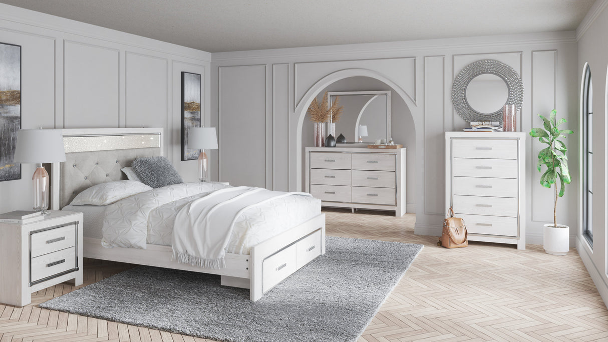Altyra White Upholstered LED Storage Platform Bedroom Set by Ashley at Eve Furniture