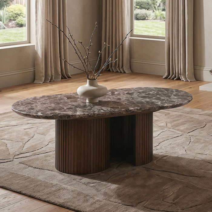 Alvik Dark Brown Oval Coffee Table by Furniture of America at Eve Furniture