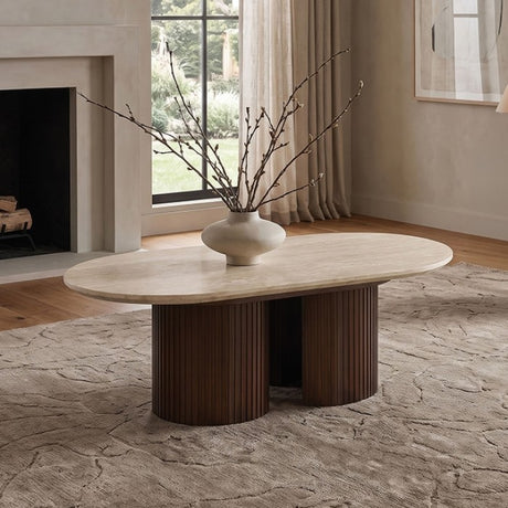 Alvik Light Beige Oval Coffee Table by Furniture of America at Eve Furniture