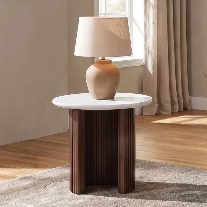 Alvik White Round End Table by Furniture of America at Eve Furniture