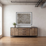 Alvin Brown Solid Wood With Black Metal Frame 3 Drawer 2 Cabinet Door Sideboard by Mercana at Eve Furniture