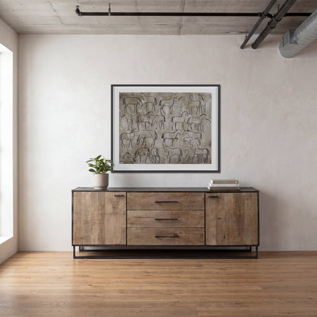 Alvin Brown Solid Wood With Black Metal Frame 3 Drawer 2 Cabinet Door Sideboard by Mercana at Eve Furniture