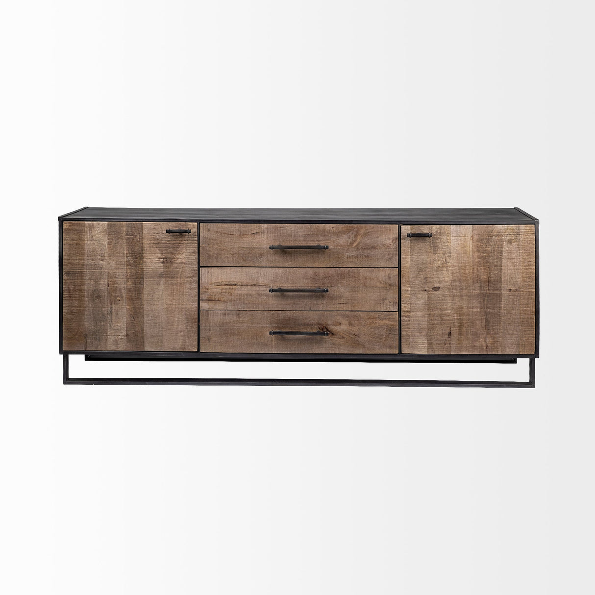 Alvin Brown Solid Wood With Black Metal Frame 3 Drawer 2 Cabinet Door Sideboard by Mercana at Eve Furniture