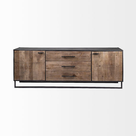 Alvin Brown Solid Wood With Black Metal Frame 3 Drawer 2 Cabinet Door Sideboard by Mercana at Eve Furniture