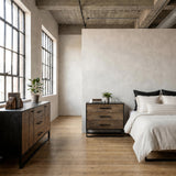 Alvin Brown Solid Wood With Black Metal Frame 3 Drawer 2 Cabinet Door Sideboard by Mercana at Eve Furniture