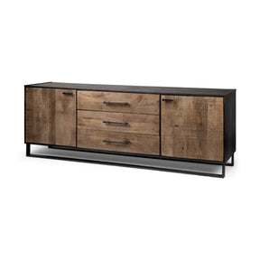 Alvin Brown Solid Wood With Black Metal Frame 3 Drawer 2 Cabinet Door Sideboard by Mercana at Eve Furniture