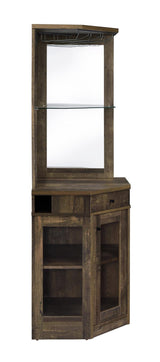 Alviso Rustic Oak Corner Bar Cabinet with Stemware Rack