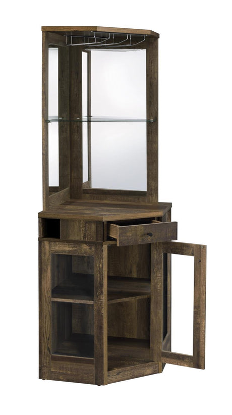 Alviso Rustic Oak Corner Bar Cabinet with Stemware Rack by Coaster at Eve Furniture
