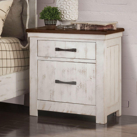 Alyson Distressed White/Walnut Night Stand by Furniture of America at Eve Furniture