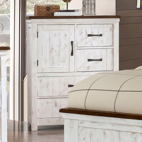 Alyson Distressed White/Walnut Chest by Furniture of America at Eve Furniture