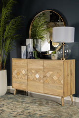 Alyssum Natural Checkered Pattern 3-Door Accent Cabinet