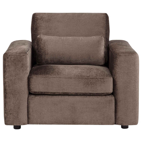 Amador Chocolate Chenille Upholstered Track Arm Accent Chair by Coaster at Eve Furniture