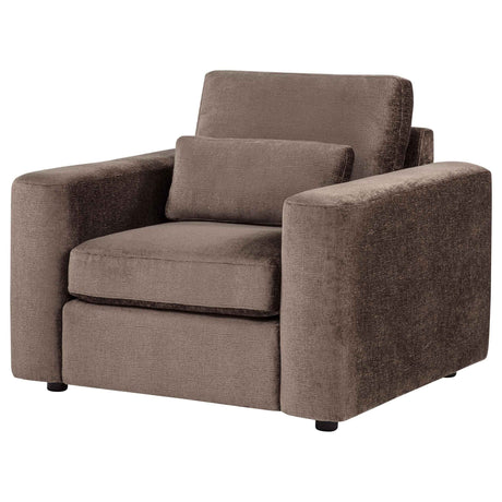 Amador Chocolate Chenille Upholstered Track Arm Accent Chair by Coaster at Eve Furniture