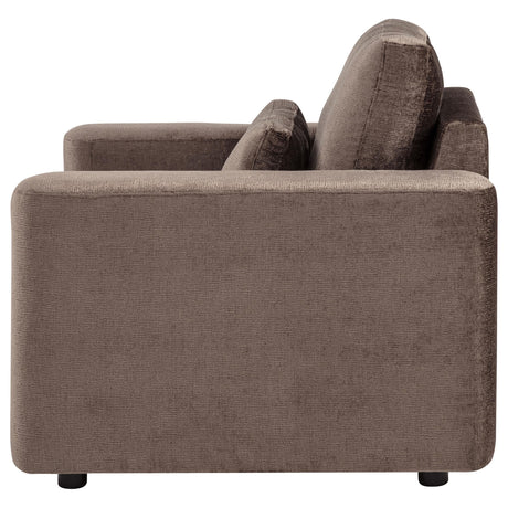 Amador Chocolate Chenille Upholstered Track Arm Accent Chair by Coaster at Eve Furniture