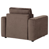 Amador Chocolate Chenille Upholstered Track Arm Accent Chair by Coaster at Eve Furniture