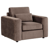 Amador Chocolate Chenille Upholstered Track Arm Accent Chair by Coaster at Eve Furniture