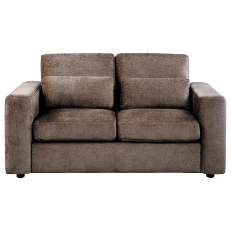 Amador Chocolate Chenille Upholstered Track Arm Loveseat by Coaster at Eve Furniture