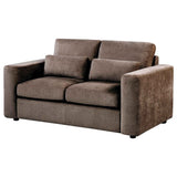 Amador Chocolate Chenille Upholstered Track Arm Loveseat by Coaster at Eve Furniture