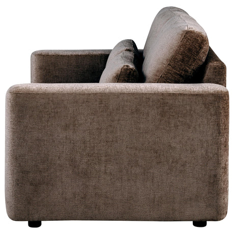 Amador Chocolate Chenille Upholstered Track Arm Loveseat by Coaster at Eve Furniture