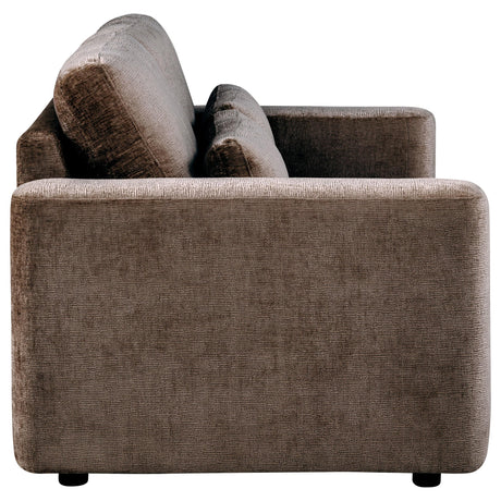 Amador Chocolate Chenille Upholstered Track Arm Loveseat by Coaster at Eve Furniture