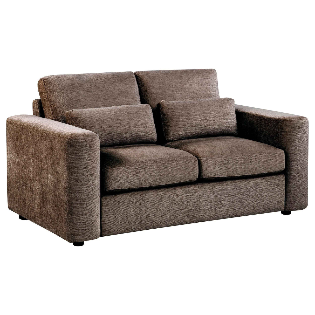 Amador Chocolate Chenille Upholstered Track Arm Loveseat by Coaster at Eve Furniture