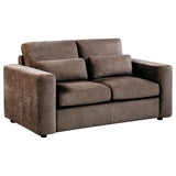 Amador Chocolate Chenille Upholstered Track Arm Loveseat by Coaster at Eve Furniture