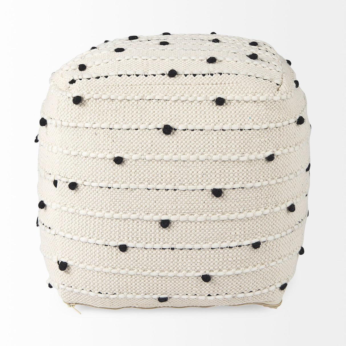 Amaira 16.0L x 16.0W x 16.0H Cream/Black/White patterned Wool and Cotton Pouf by Mercana at Eve Furniture