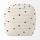 Amaira 16.0L x 16.0W x 16.0H Cream/Black/White patterned Wool and Cotton Pouf by Mercana at Eve Furniture