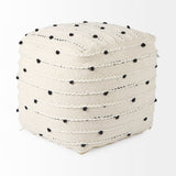 Amaira 16.0L x 16.0W x 16.0H Cream/Black/White patterned Wool and Cotton Pouf by Mercana at Eve Furniture
