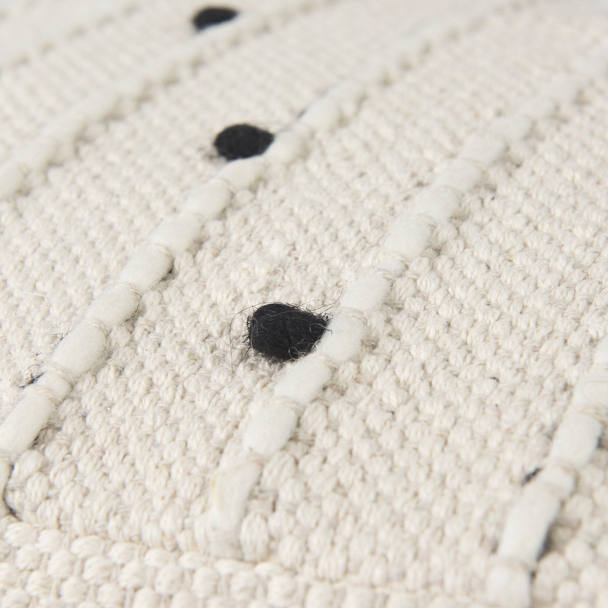 Amaira 16.0L x 16.0W x 16.0H Cream/Black/White patterned Wool and Cotton Pouf by Mercana at Eve Furniture