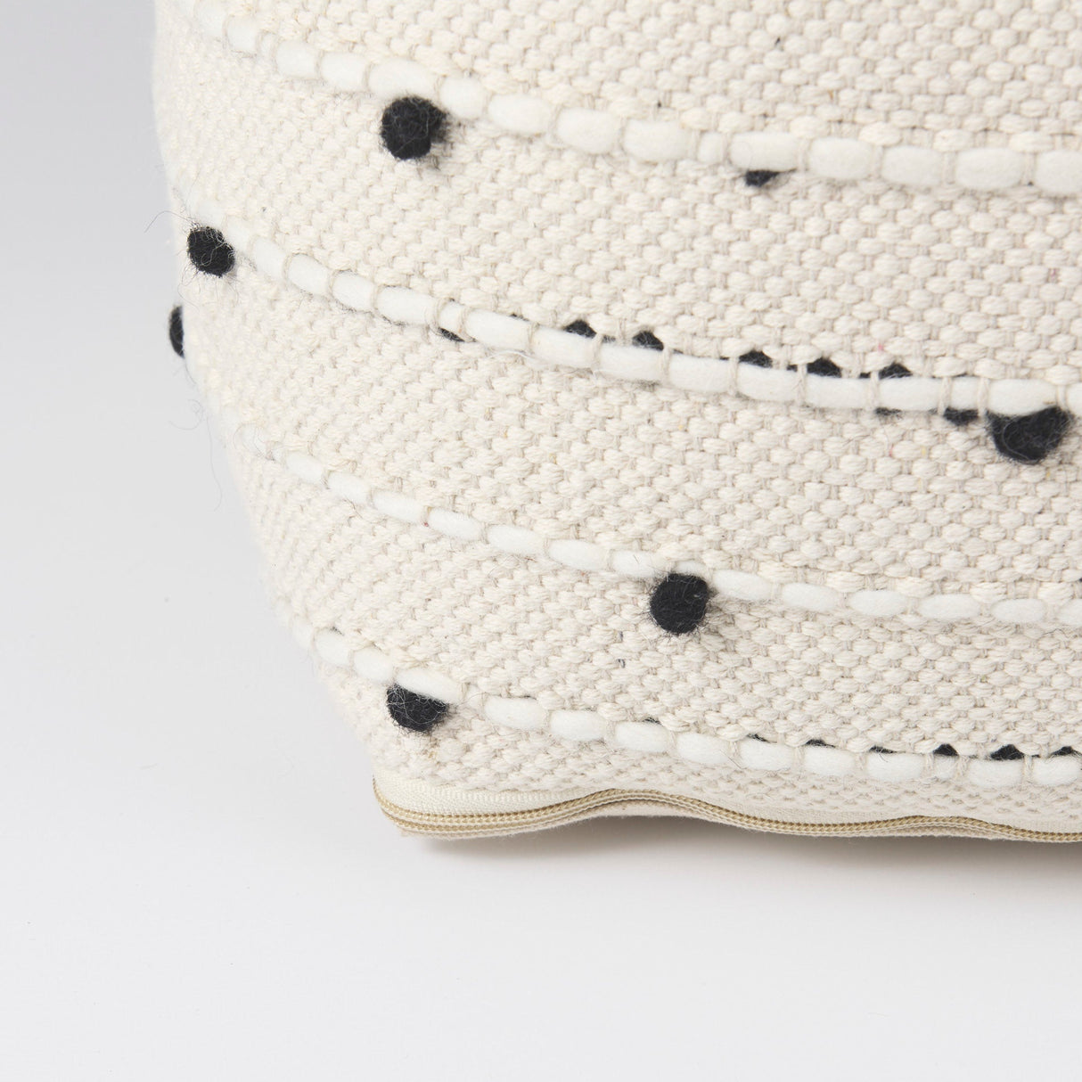 Amaira 16.0L x 16.0W x 16.0H Cream/Black/White patterned Wool and Cotton Pouf by Mercana at Eve Furniture