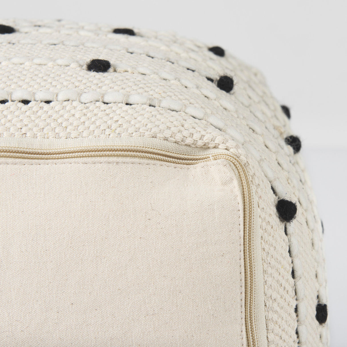 Amaira 16.0L x 16.0W x 16.0H Cream/Black/White patterned Wool and Cotton Pouf by Mercana at Eve Furniture
