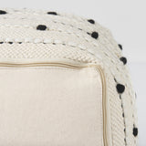 Amaira 16.0L x 16.0W x 16.0H Cream/Black/White patterned Wool and Cotton Pouf by Mercana at Eve Furniture