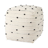 Amaira 16.0L x 16.0W x 16.0H Cream/Black/White patterned Wool and Cotton Pouf by Mercana at Eve Furniture