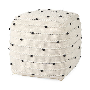 Amaira 16.0L x 16.0W x 16.0H Cream/Black/White patterned Wool and Cotton Pouf by Mercana at Eve Furniture
