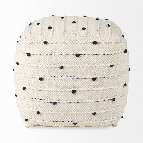 Amaira Cream/Black/White patterned Wool and Cotton Pouf by Mercana at Eve Furniture