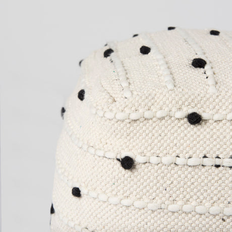 Amaira Cream/Black/White patterned Wool and Cotton Pouf by Mercana at Eve Furniture