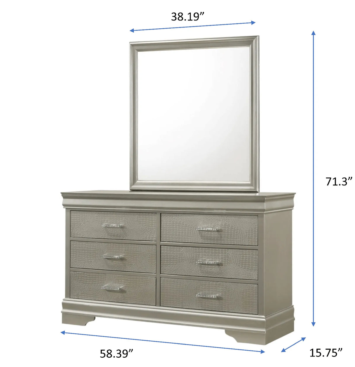 Amalia Champagne Silver Dresser by Crown Mark at Eve Furniture