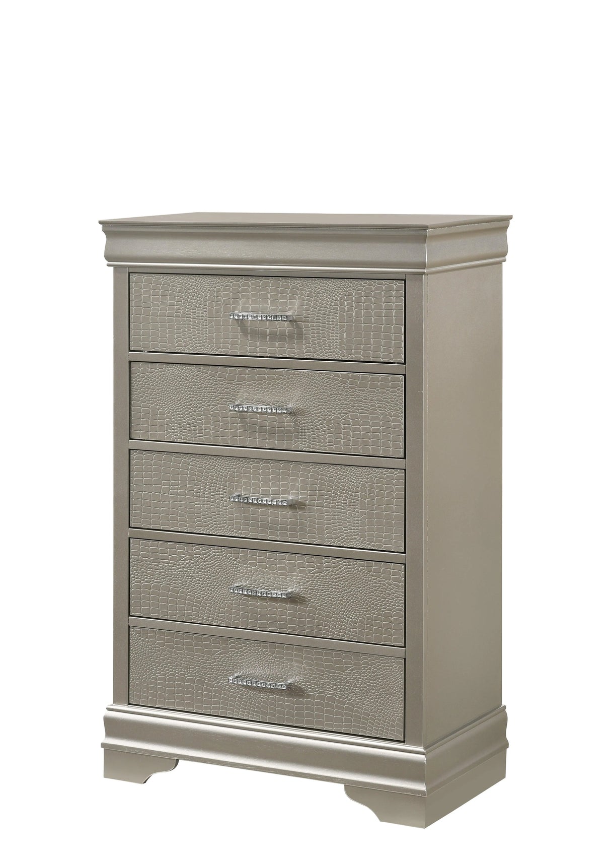 Amalia Champagne Silver Upholstered Panel Bedroom Set by Crown Mark at Eve Furniture