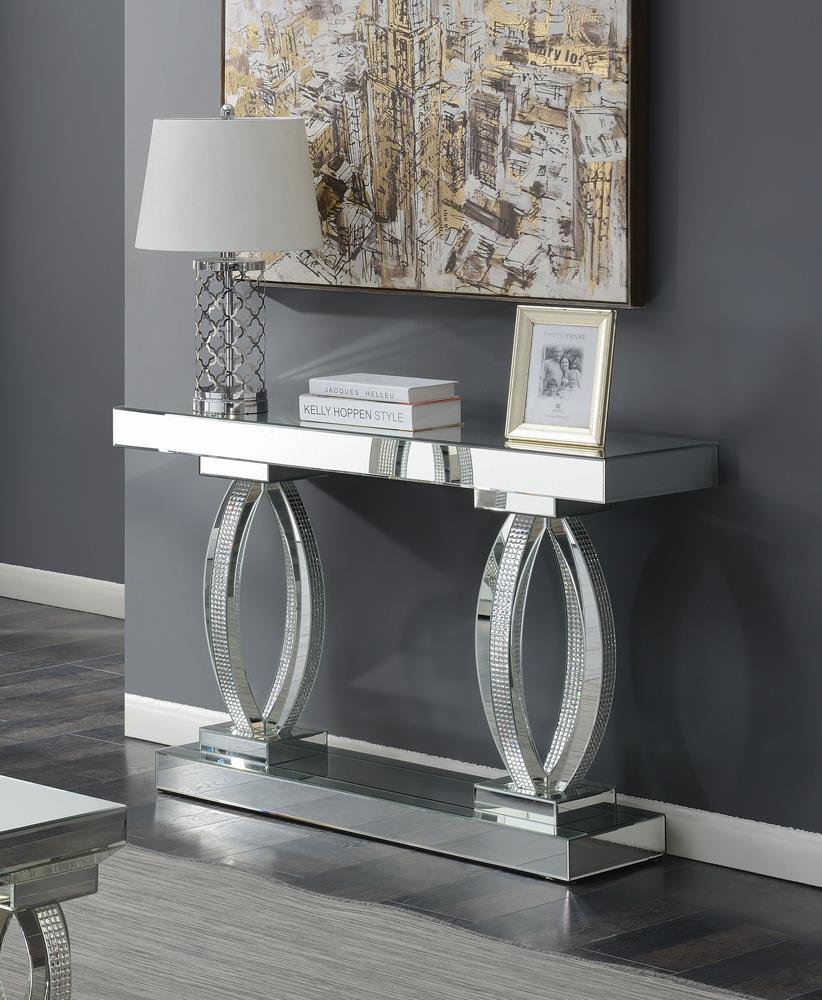 Amalia Rectangular Sofa Table with Shelf Clear Mirror by Coaster at Eve Furniture