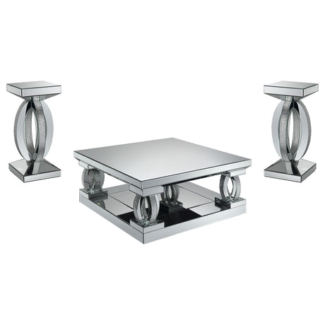Amalia Silver 3-Piece Mirrored Coffee and End Table Set by Coaster at Eve Furniture
