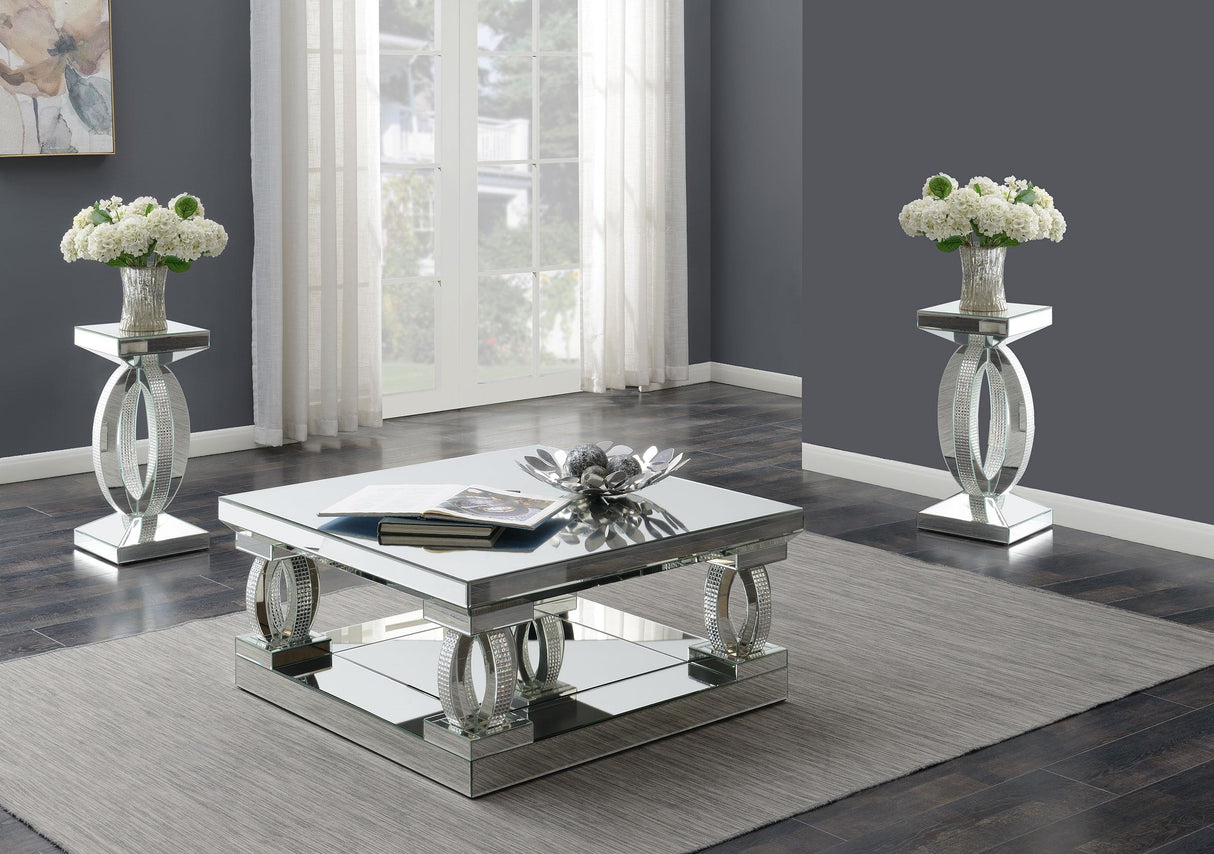 Amalia Silver 3-Piece Mirrored Coffee and End Table Set by Coaster at Eve Furniture