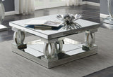 Amalia Clear Mirror Square Coffee Table with Lower Shelf