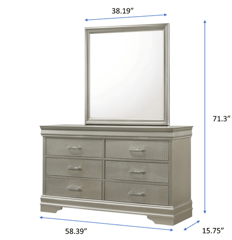 Amalia Champagne Silver Dresser by Crown Mark at Eve Furniture