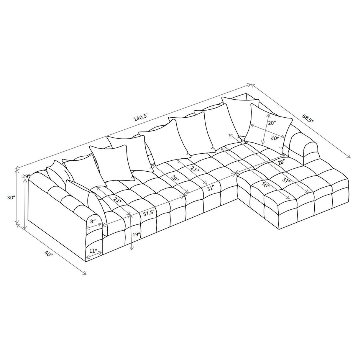 Amara Ivory 3-Piece Upholstered Sectional Sofa by Coaster at Eve Furniture