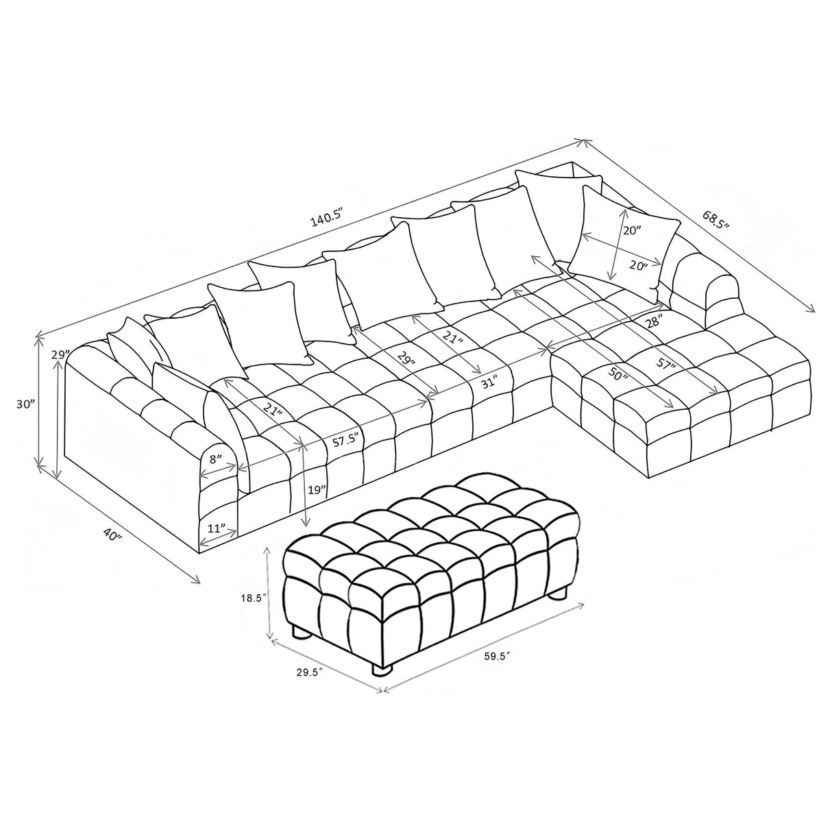 Amara Ivory 4-Piece Upholstered Sectional Sofa by Coaster at Eve Furniture