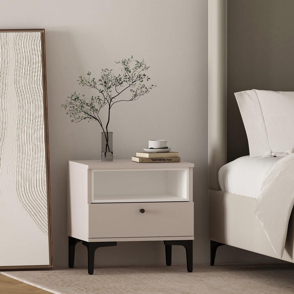 Amara Nightstand in Pale Rose and White by Manhattan Comfort at Eve Furniture