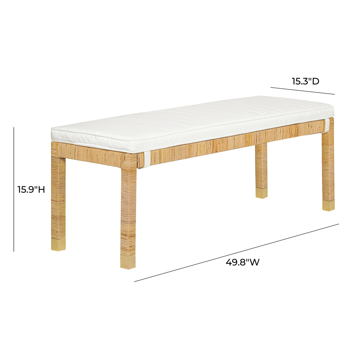 Amara Woven Rattan Performance Fabric Bench by TOV Furniture at Eve Furniture