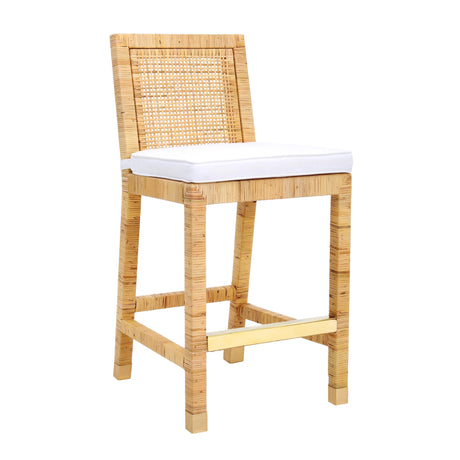 Amara Woven Rattan Performance Fabric Stool by TOV Furniture at Eve Furniture