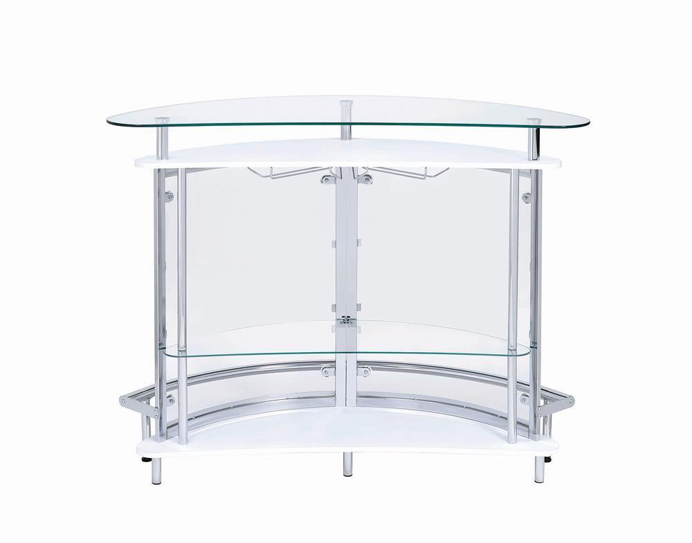 Amarillo White/Chrome 2-Tier Bar Unit by Coaster at Eve Furniture